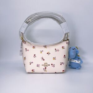 Coach CW392 Zip Top Shoulder Bag With Heart Bouquet Print Crossbody Double Strap